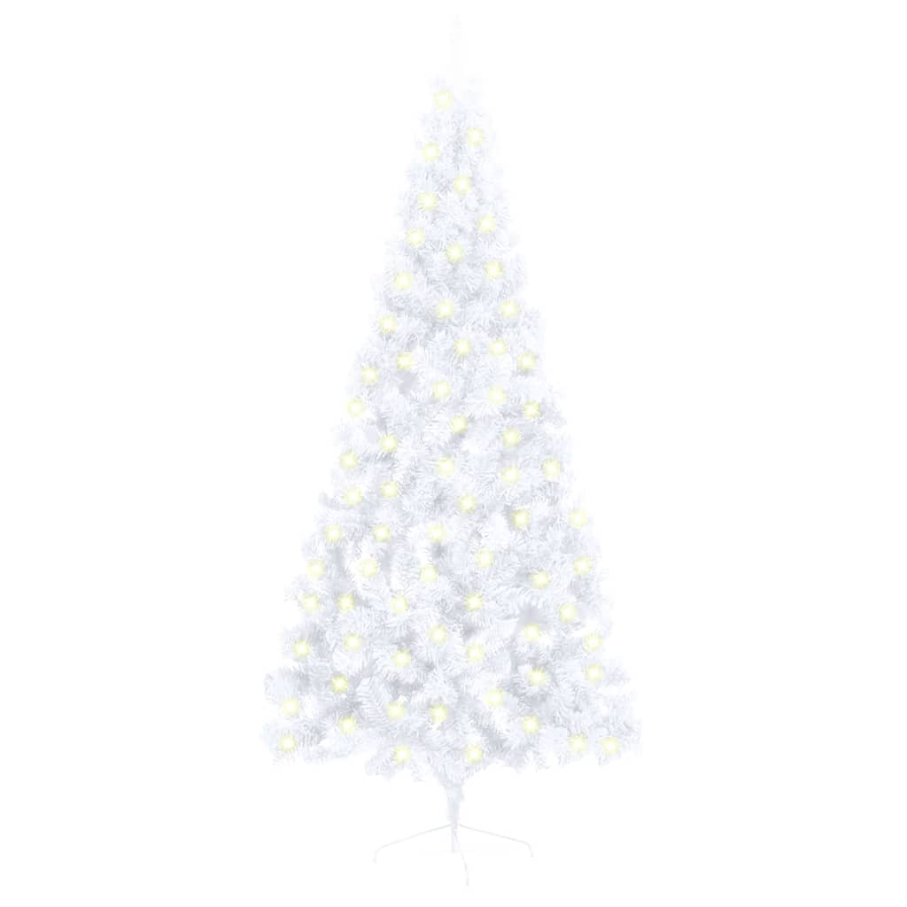 Vidaxl Half Pre-Lit Christmas Tree With Stand And Led String Lights-70.9" Tall-White Pvc Material With Steel Feet For Stability